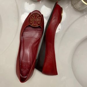Tory Burch Red Kitten Heel Wedge